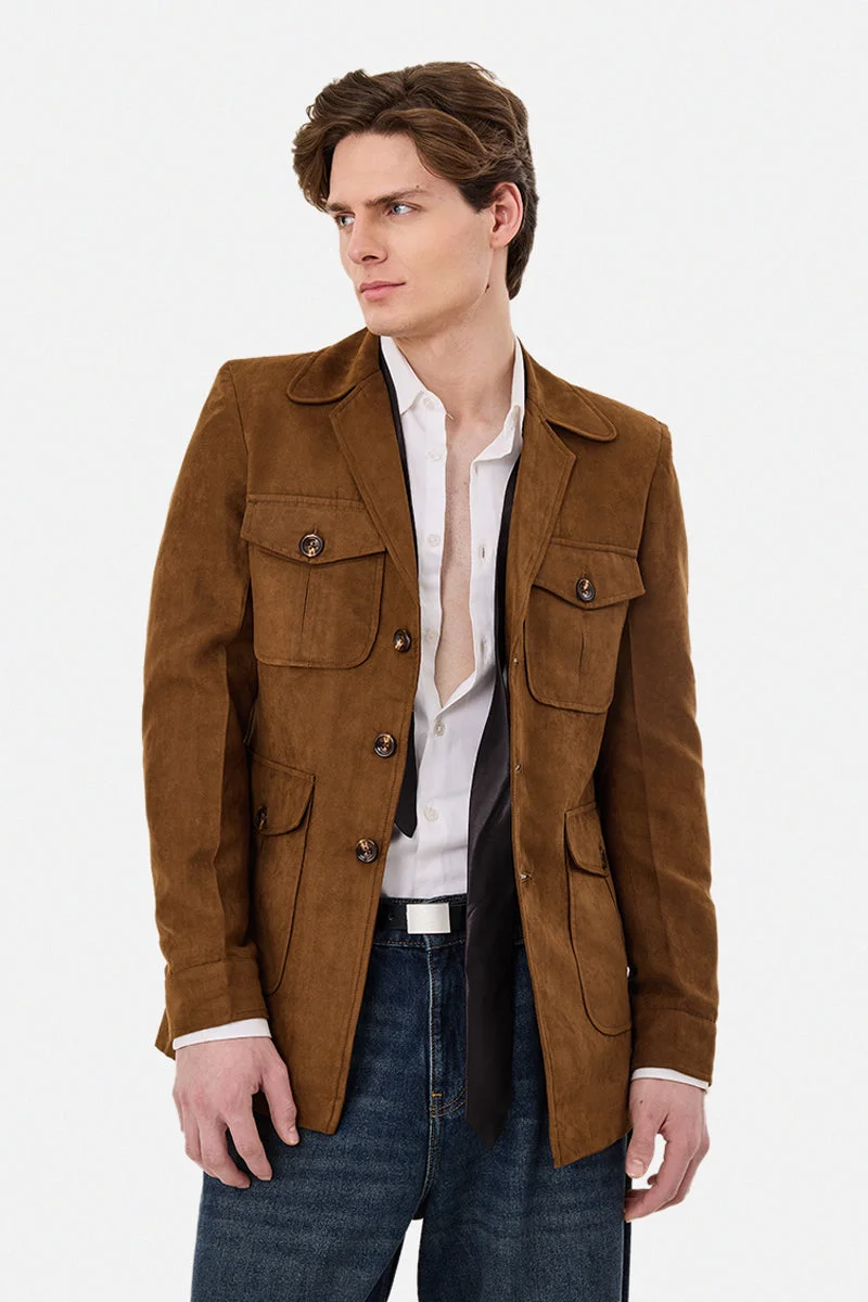 سنيتش 4 Pocket Lapel Collar Suede Coat